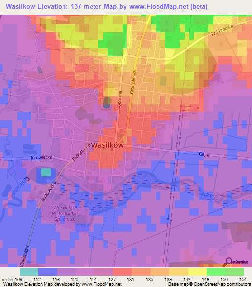 Wasilkow,Poland Elevation Map