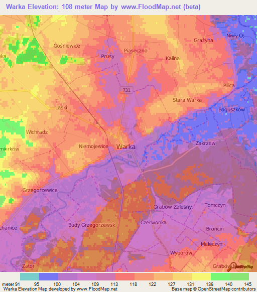 Warka,Poland Elevation Map