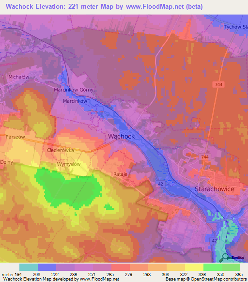 Wachock,Poland Elevation Map