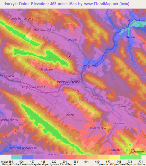 Ustrzyki Dolne,Poland Elevation Map