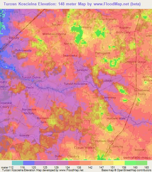 Turosn Koscielna,Poland Elevation Map