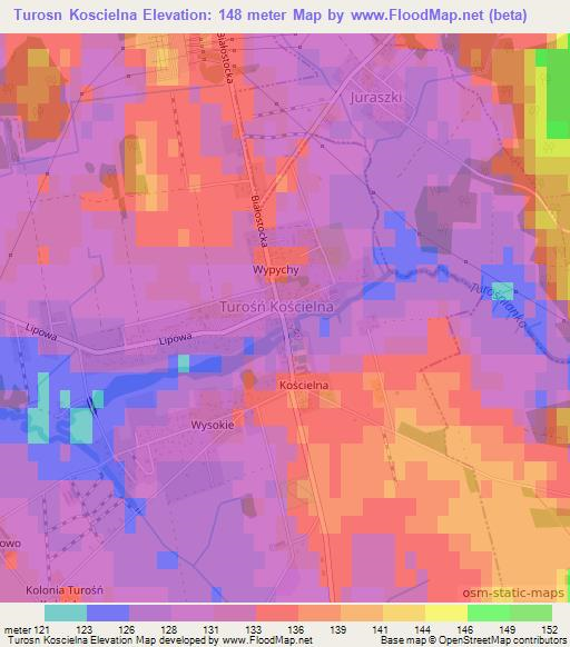 Turosn Koscielna,Poland Elevation Map