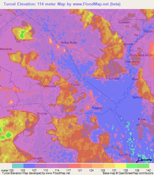 Turosl,Poland Elevation Map