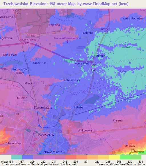 Trzebownisko,Poland Elevation Map