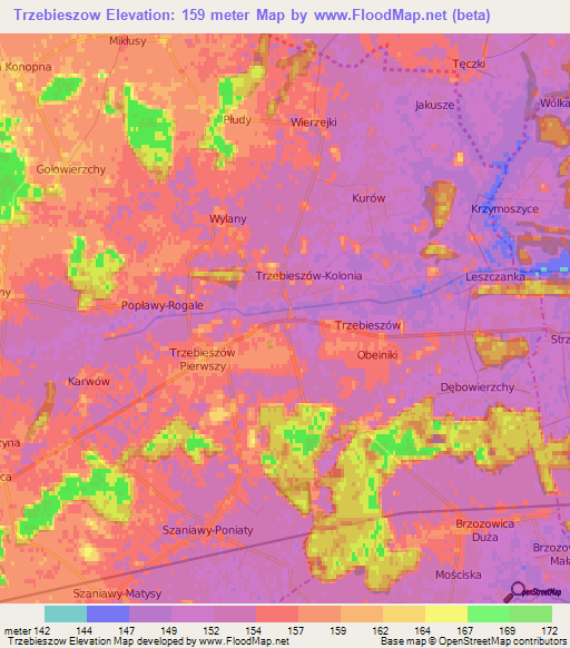 Trzebieszow,Poland Elevation Map