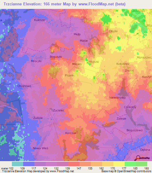 Trzcianne,Poland Elevation Map