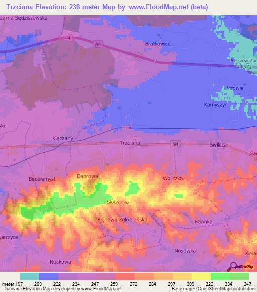 Trzciana,Poland Elevation Map
