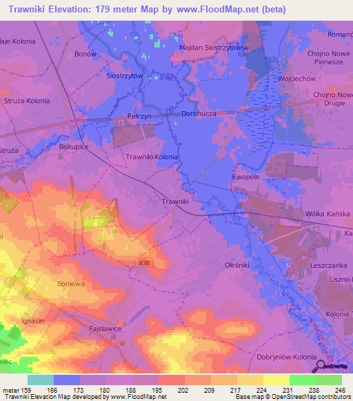 Trawniki,Poland Elevation Map