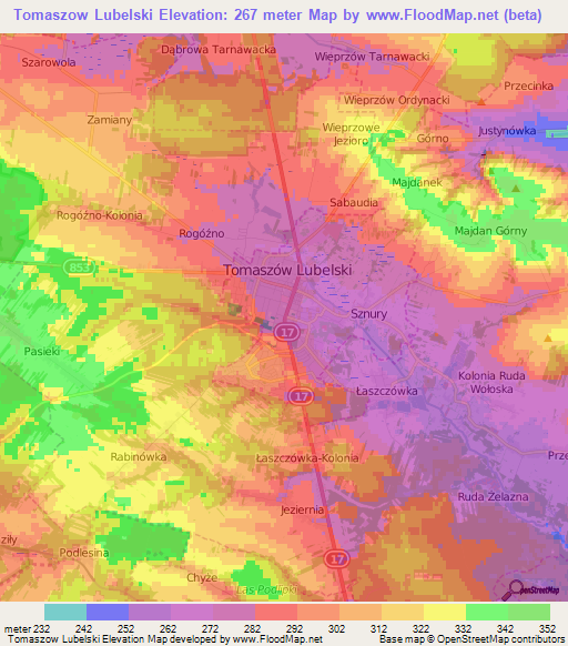 Tomaszow Lubelski,Poland Elevation Map
