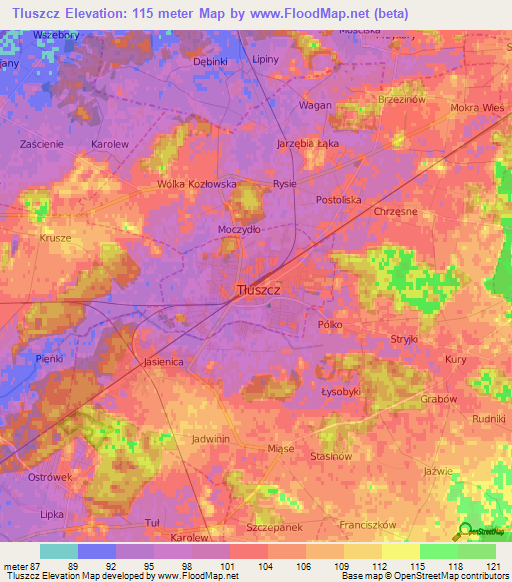 Tluszcz,Poland Elevation Map