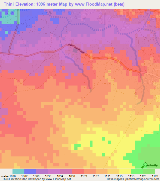 Thini,Botswana Elevation Map