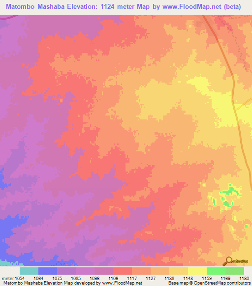 Matombo Mashaba,Botswana Elevation Map