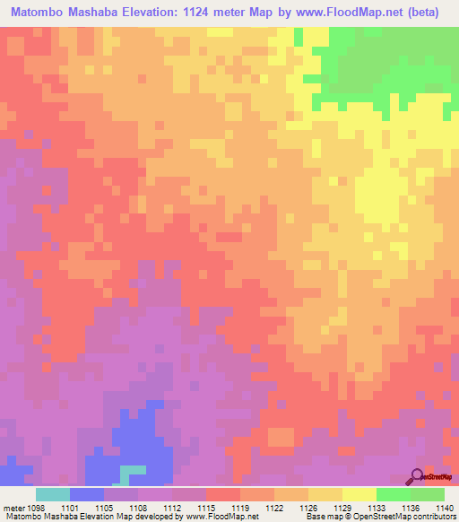 Matombo Mashaba,Botswana Elevation Map