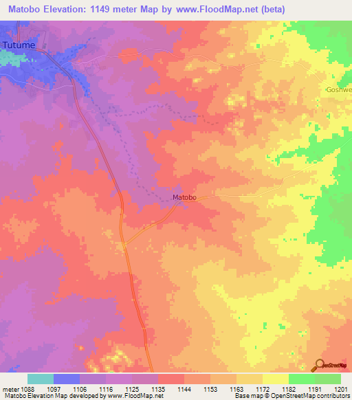 Matobo,Botswana Elevation Map