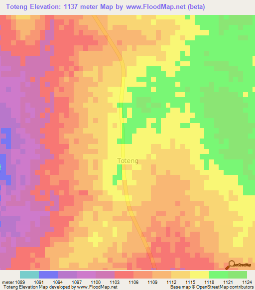 Toteng,Botswana Elevation Map