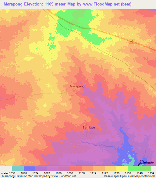 Marapong,Botswana Elevation Map