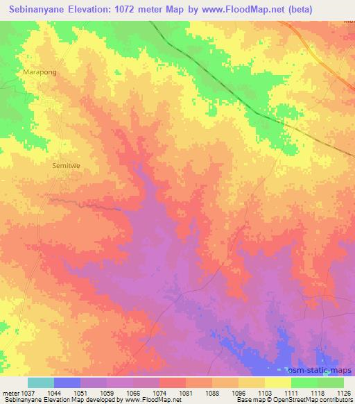 Sebinanyane,Botswana Elevation Map
