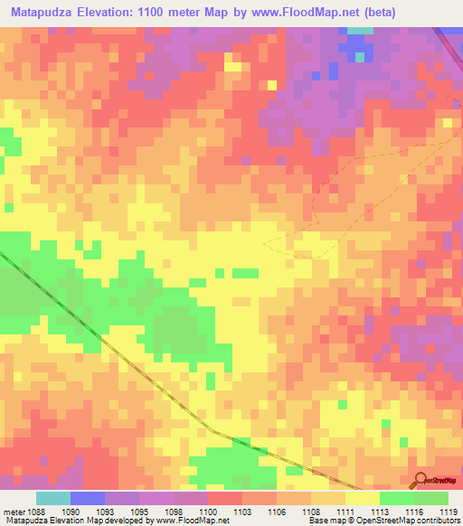 Matapudza,Botswana Elevation Map