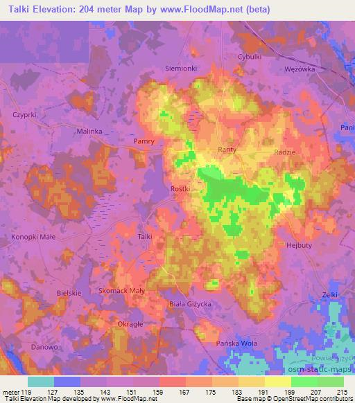 Talki,Poland Elevation Map