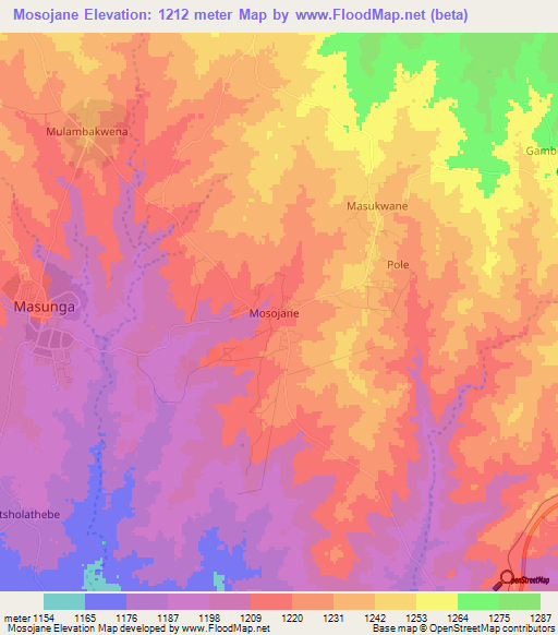Mosojane,Botswana Elevation Map