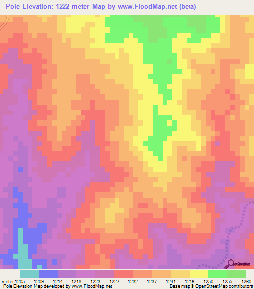 Pole,Botswana Elevation Map