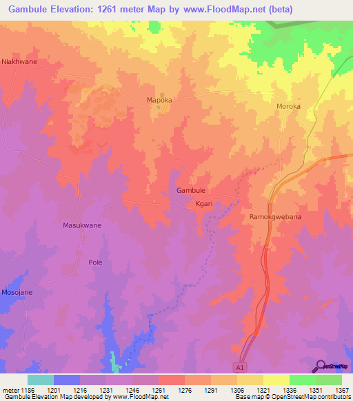 Gambule,Botswana Elevation Map