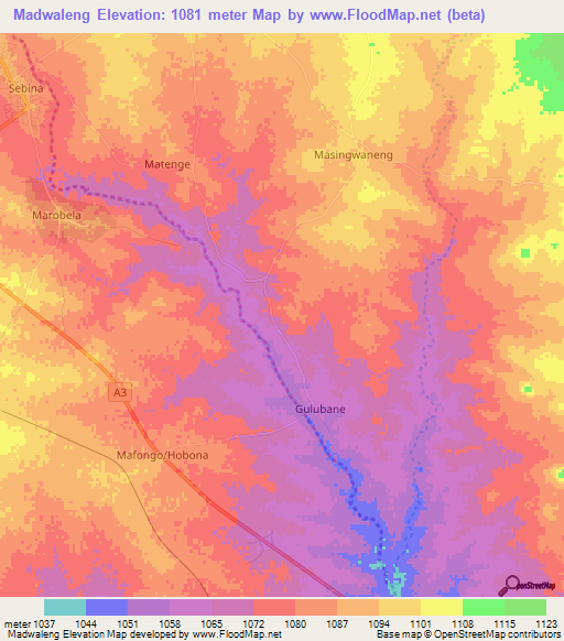 Madwaleng,Botswana Elevation Map