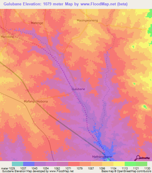 Gulubane,Botswana Elevation Map