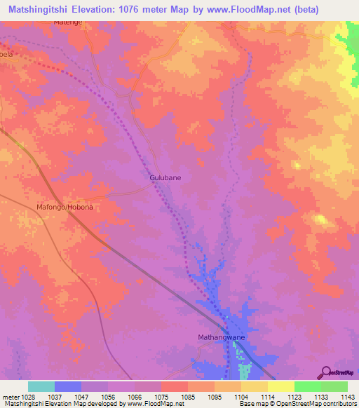 Matshingitshi,Botswana Elevation Map