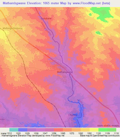 Mathambgwane,Botswana Elevation Map