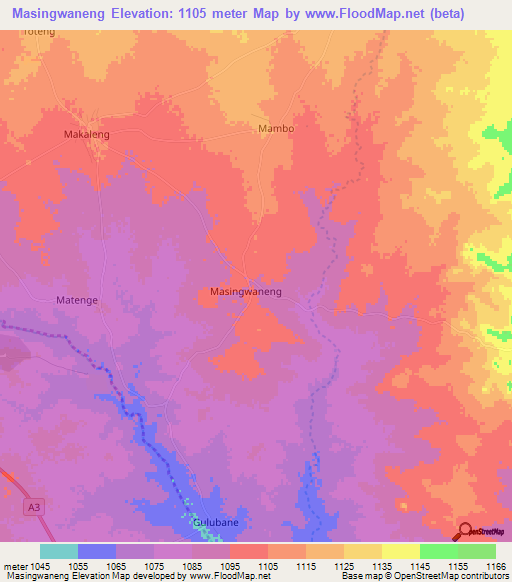 Masingwaneng,Botswana Elevation Map