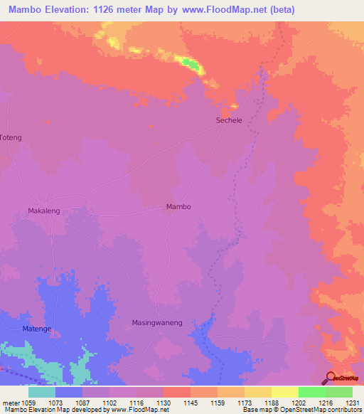 Mambo,Botswana Elevation Map