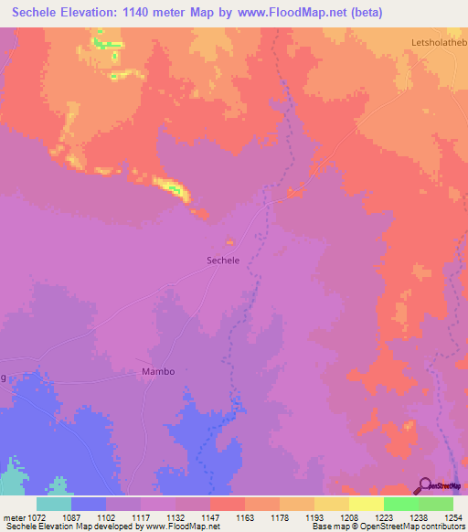 Sechele,Botswana Elevation Map