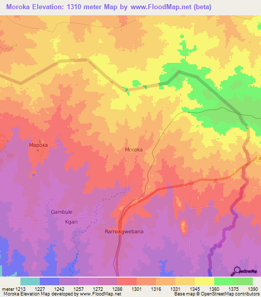 Moroka,Botswana Elevation Map