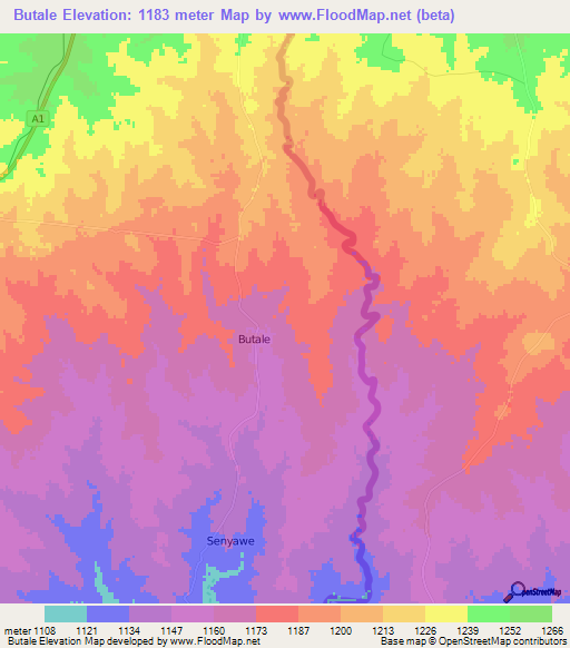 Butale,Botswana Elevation Map