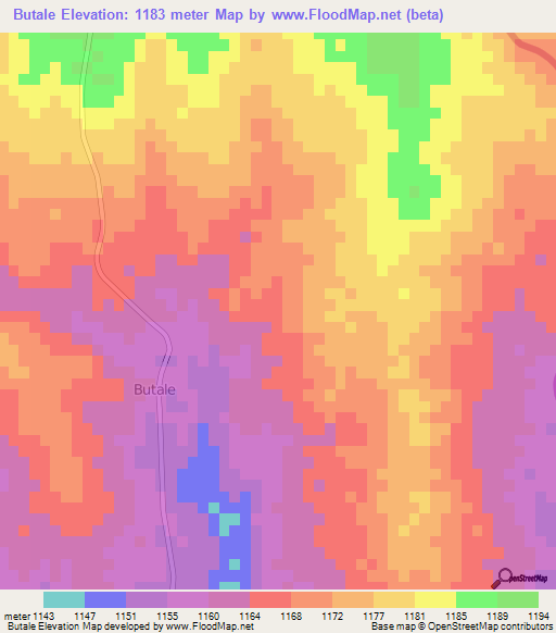 Butale,Botswana Elevation Map