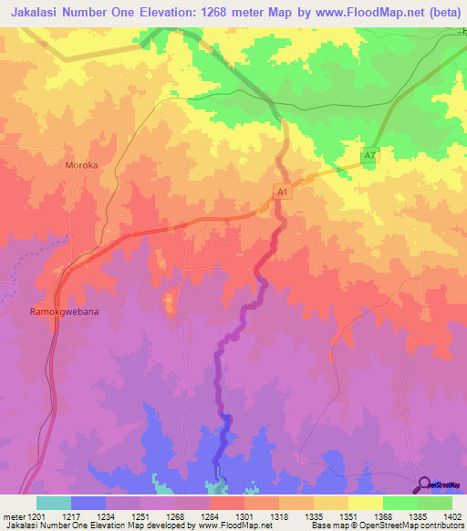 Jakalasi Number One,Botswana Elevation Map