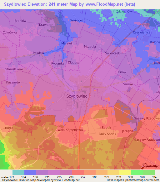 Szydlowiec,Poland Elevation Map
