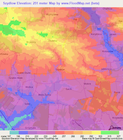 Szydlow,Poland Elevation Map