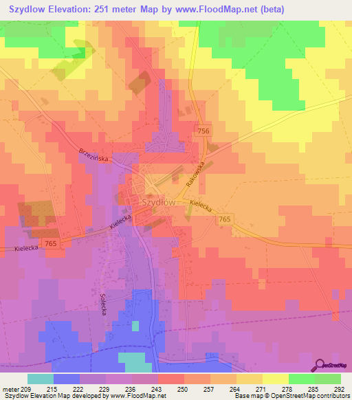 Szydlow,Poland Elevation Map
