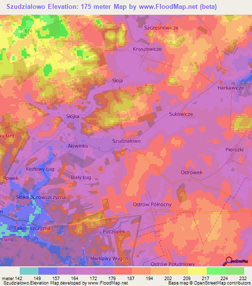 Szudzialowo,Poland Elevation Map