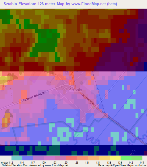 Sztabin,Poland Elevation Map