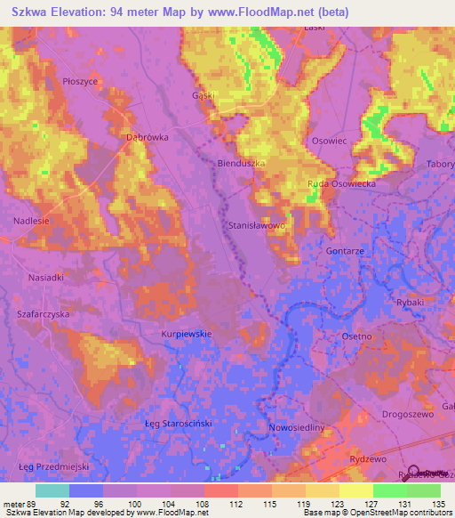 Szkwa,Poland Elevation Map