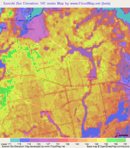 Szeroki Bor,Poland Elevation Map