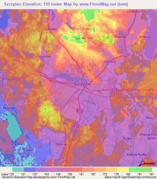 Szczytno,Poland Elevation Map