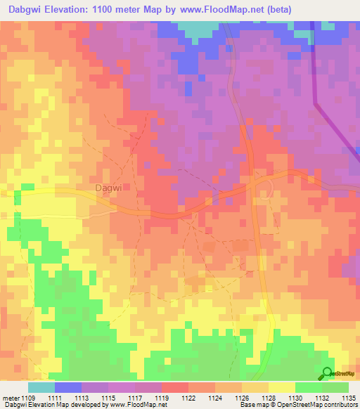 Dabgwi,Botswana Elevation Map