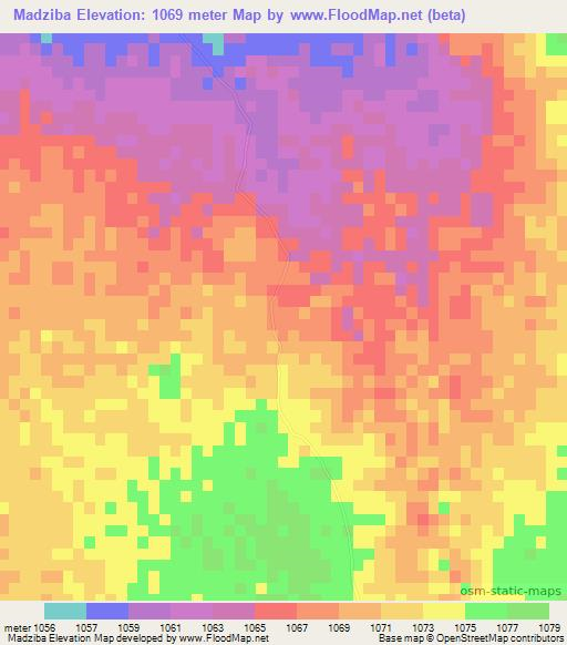 Madziba,Botswana Elevation Map