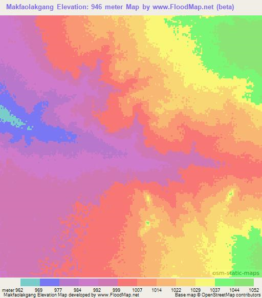 Makfaolakgang,Botswana Elevation Map