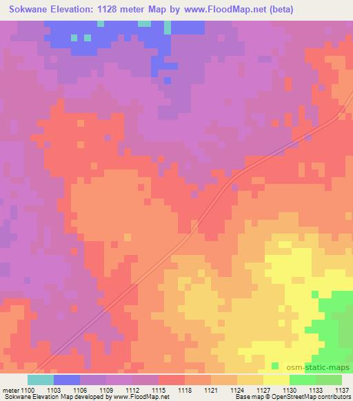 Sokwane,Botswana Elevation Map