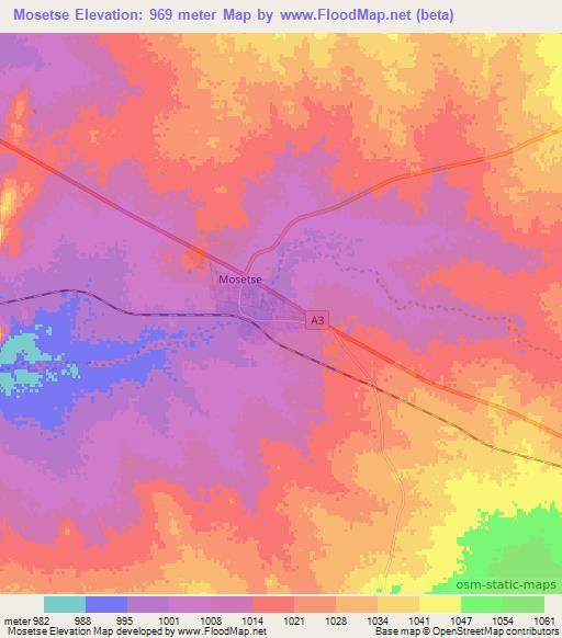 Mosetse,Botswana Elevation Map